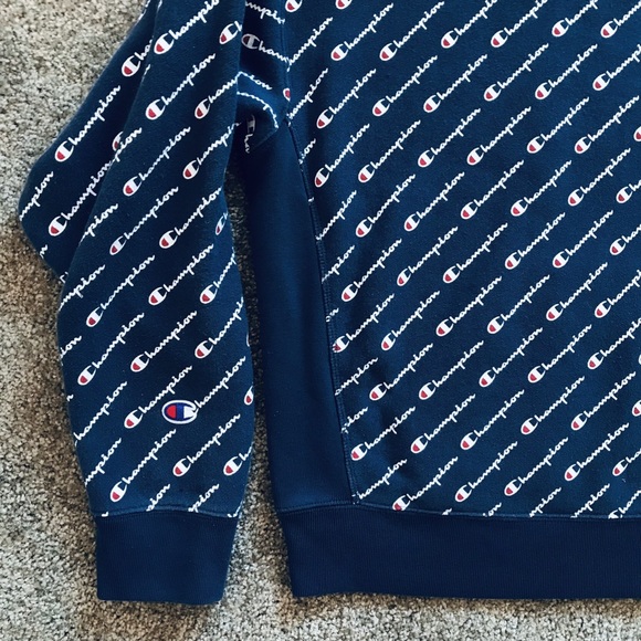 Champion All-Over Diagonal Logo Reverse Weave Hoody Sweatshirt Mens Size XL  EUC - Picture 8 of 11